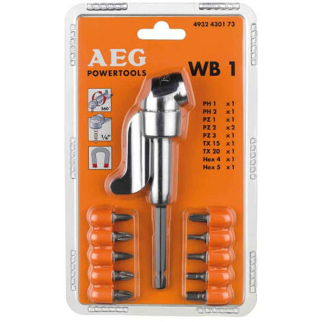 AEG – Renvoi d'angle avec 10 embouts de vissage – Acier renforcé – Pour espaces confinés – 4932430173
