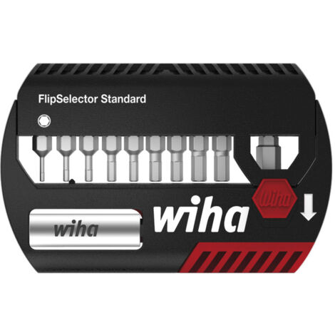 Wiha Jeu d’embouts FlipSelector 25 mm six pans 13 pièces 1/4" C6,3 - Coffret d’embouts de haute qualité avec porte-embout magnétique et clip de ceinture (39059) (1/4)