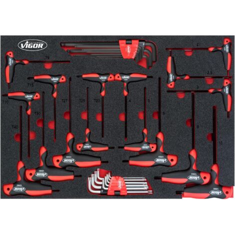 Jeu de tournevis à manche en T et de clés mâles coudées ∙ V5175 ∙ Profil TORX® intérieur, Profil à 6 pans intérieurs ∙ 34 pièces ∙ 2 – 10 · T9 – T40 ∙ Nombre d'outils : 34 (1/3)