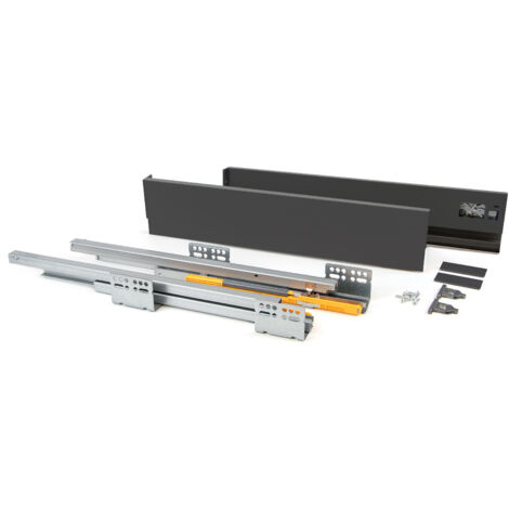 Emuca – Tiroir extérieur 30kg – Hauteur 105mm, profondeur 300mm – Acier peint gris anthracite – Coulisses à sortie totale avec fermeture amortie