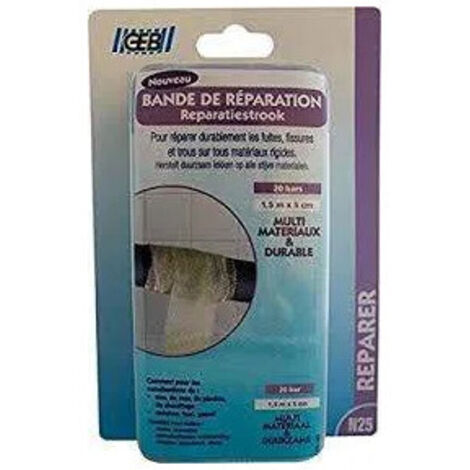 GEB – Bande de réparation en tissu de fibre de verre 1.5m x 5cm – Résistante à l'humidité – Réparation rapide en 30 minutes – Pour fissures et fuites