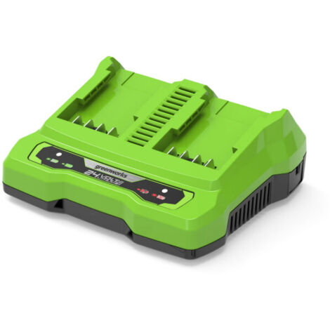 Greenworks Chargeur à double fente 24 V 2 A vert et noir (1/7)