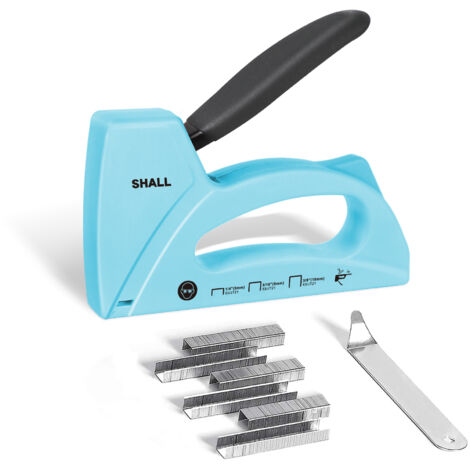 SHALL Agrafeuse légère pour bois - Agrafeuse de tapissier avec 1600 agrafes JT21 1/4, 5/16, 3/8" et agrafeuse - Pistolet agrafeuse pour travaux manuels, bricolage, Bleu clair