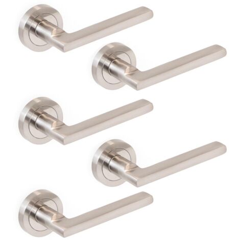 Emuca – Lot de 5 poignées de porte d'intérieur – Aluminium et zamak – Finition nickel satiné – Rosace D.50mm – Épaisseur de porte 35 à 45mm