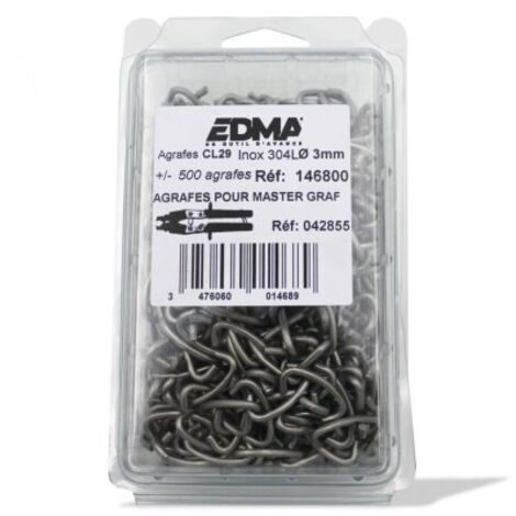 Edma – Agrafes CL29 inox AISI 304 x 500 – Pour usages extérieurs – Résistantes à la corrosion – Compatibles avec agrafeuse MASTER GRAF