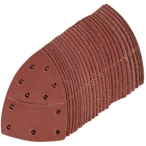 Silverline – Lot de 25 feuilles abrasives auto-agrippantes 93 mm – Assortiment grains 40/60/80/120/180 – Perforées pour aspiration poussière – Pour ponçage bois dur