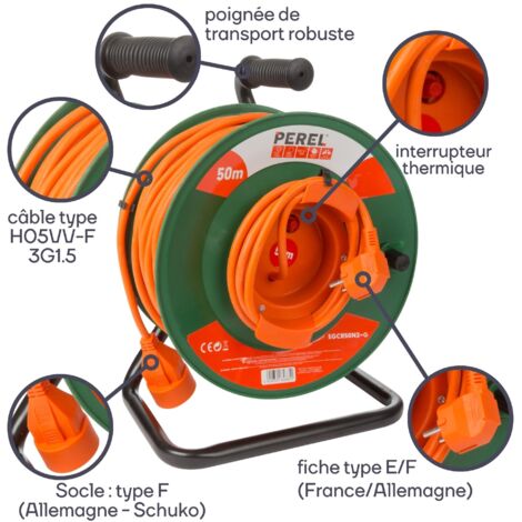 Enrouleur Électrique Trotec PVD1EU 20m H05RR-F 3G1,5 - Rallonge Outdoor Indoor Avec 4 Prises