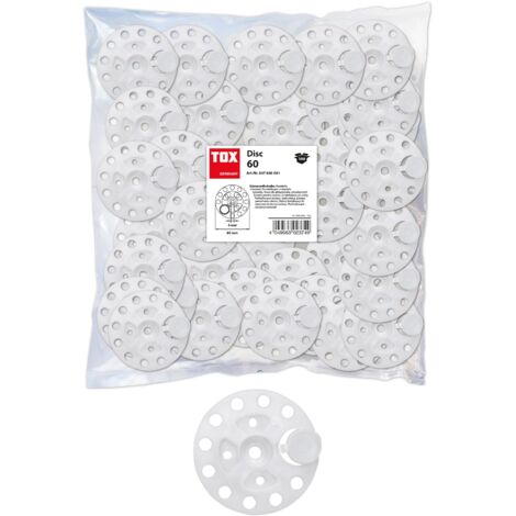 Rondelle pour isolation 60 mm – Résistante aux intempéries – Pour panneaux isolants – Capuchon inclus pour finition propre – TOX