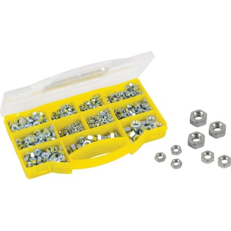 Coffret d'écrous assortis M3 à M12 – Acier galvanisé résistant à la corrosion – Rangement compartimenté pratique – 2.14 kg – Fixman
