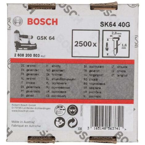 Goupille à tête fraisée Bosch SK64 40G 1,6 mm 40 mm galvanisée 2500 pièces