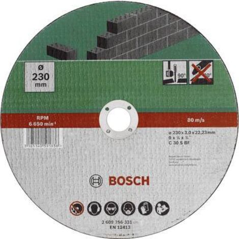 BOSCH 2609256331 DISQUE A TRONCONNER A MOYEU PLAT POUR MATERIAUX DIAMETRE 230 MM DIAMETRE D'ALESAGE 22/23 EPAISSEUR 3 MM (1/2)
