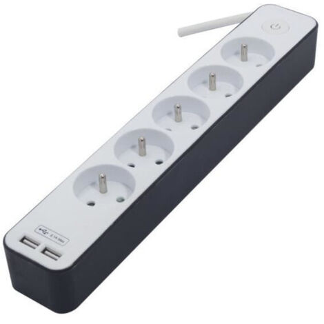 CHACON Bloc multiprise 5 prises 16 A avec 2 ports USB et cable 1,5 m HO5VV-F 3x1,5 mm2 blanc et gris (1/4)