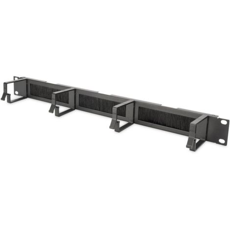 DIGITUS Panneau de gestion des câbles de avec bande de brosse - 1U - 4 supports de guidage 44 x 60 mm - 19 pouces - Pour de réseau et câble de réseau - armoires - Noir (1/2)