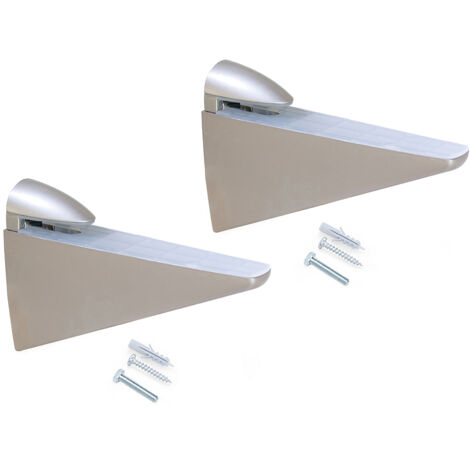 Emuca – Supports pour étagères en bois ou verre – 2 pièces – Plastique et zamak – Épaisseur étagères 8 à 40 mm – Nickelé mat