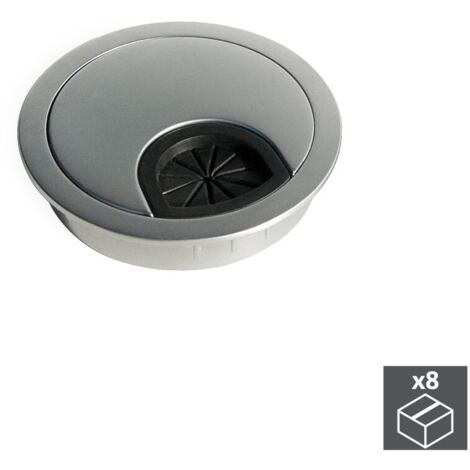 Emuca Lot de 8 passe-câbles circulaires, diamètre 60mm, à encastré, Zamak, Chromé mat (1/4)