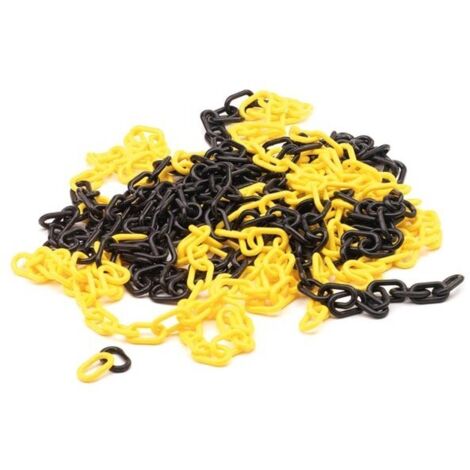 Perel Chaîne barrière jaune noir 10 m, plastique, chaîne de sécurité pour l’intérieur et l’extérieur, chaîne de marquage pour chantier, zone de stationnement, entrepôt, terrain ou événement (1/4)