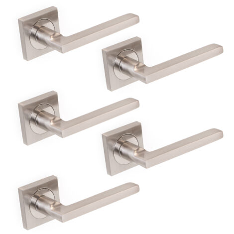 Emuca – Lot de 5 poignées Perth pour portes intérieures – Aluminium et zamak – Finition nickel satiné – Rosace carrée 50x50mm (1/5)