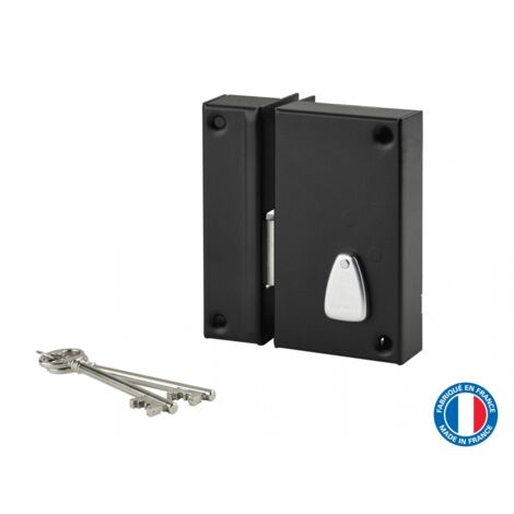 THIRARD - Serrure verticale en applique 6 gorges à clé pour porte de cave, pêne seul, gauche, axe 45mm, 75x130mm, noir, 2 clés - THIRARD