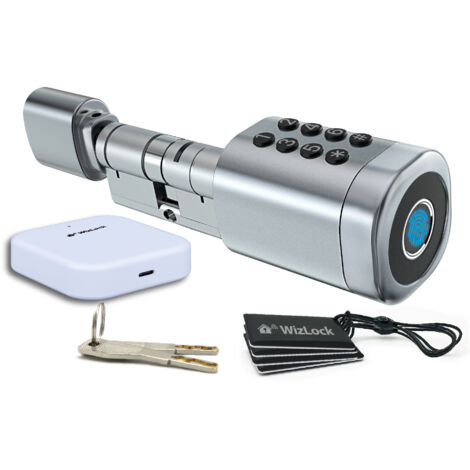 Cylindre de serrure connecté en acier inoxydable – 5 modes d'accès – Passerelle Wi-Fi incluse – Compatible portes 35-65mm