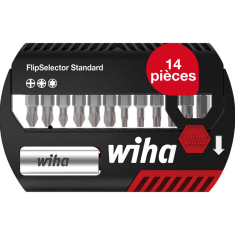 Wiha Jeu d'embouts FlipSelector Standard 13 pièces I 25 mm Pozidriv, TORX 1/4" I Porte embout magnétique I Ouverture en pressant sur un bouton (39040) (1/5)