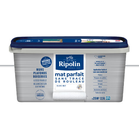Ripolin – Peinture intérieure blanche mate 2,5L – Finition parfaite sans traces – Émissions A+ – Lessivable et opacité optimale en 1 couche (1/6)