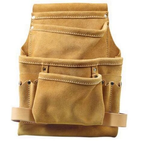 Sac à outils en cuir véritable – 6 poches de rangement – 2 porte-marteaux et porte-crayon – Pour professionnels du bâtiment – Blinky