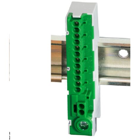 Bornier barrette verte 80A – Raccordement automatique 15 trous – 12x1 à 2,5 mm² + 2x1 à 4 mm² + 1x25 mm² – Montage rail din – Pollmann