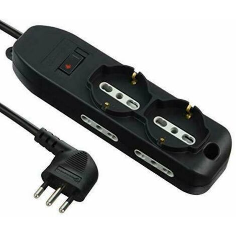 Multiprise 6 personnes 2 usages 4 schuko bivalent 10/16a &43 cÂble de 2 mÈtres avec petite fiche 10a 61995 (1/3)