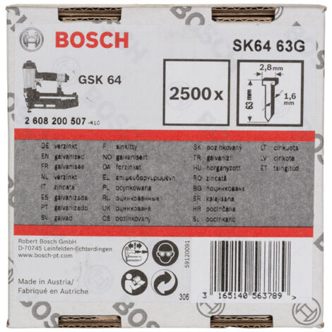 Goupille à tête fraisée SK64 63G Bosch, 1,6 mm, 63 mm, galvanisée - 2608200507