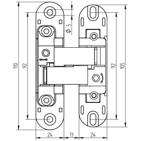 Emuca – Lot de 2 charnières à boîtier invisibles – Charge 80kg – Ouverture 180° – Zamak gris métallisé – Pour portes sans chevauchement