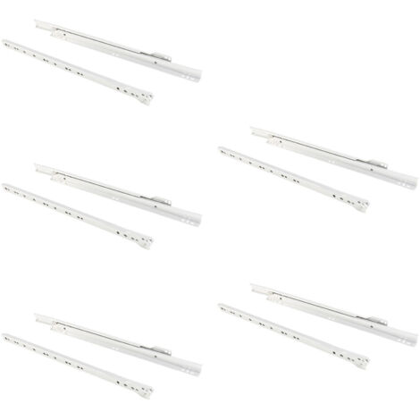 Emuca – Lot de 5 coulisses à roulettes pour tiroir T30 – Sortie partielle – Acier blanc – Longueur 600mm – Charge max 20kg (1/5)