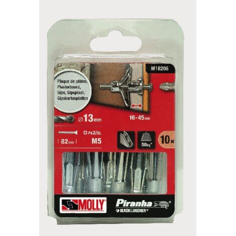 Cheville métallique à expansion 10 pièces M16206 – Ø 5 x 75 mm – Pour cloisons sèches jusqu'à 50 kg – Traitement anticorrosion – Molly - M16206-XJ