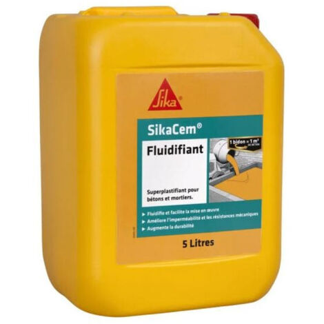 Sika – Superplastifiant haut réducteur d'eau – Améliore la maniabilité et la résistance du béton – Compatible tous ciments – 5L