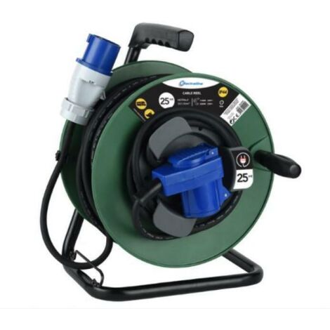 Electraline – Bobine d'enrouleur électrique 25m H07RN-F 3G1,5mm² – IP44 – Fiche CEE et Schuko – Pour chantiers extérieurs – 49209