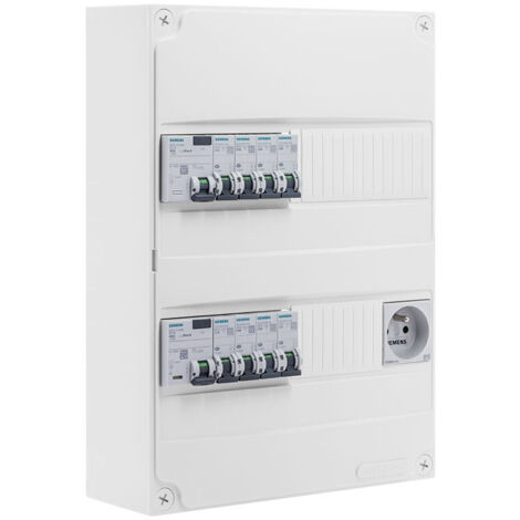 Siemens – Tableau électrique pré-équipé 2 rangées 26 modules 8 disjoncteurs 2 interrupteurs différentiels – Protection circuits < 35 m² – Normes NF C 15-100 (1/4)