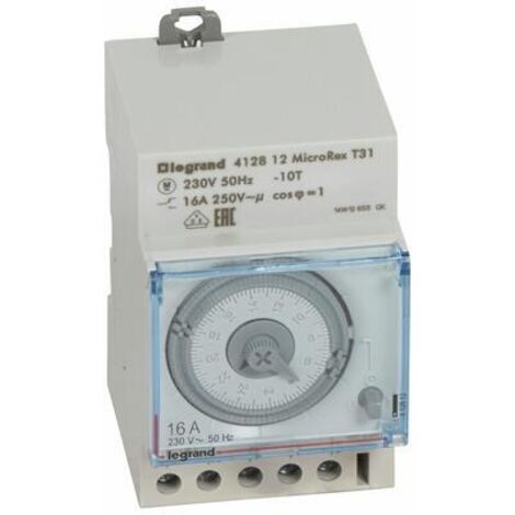 Legrand – Interrupteur horaire analogique programmable 230V – Courant 16A – Montage sur rail DIN – Programmation journalière 15 min