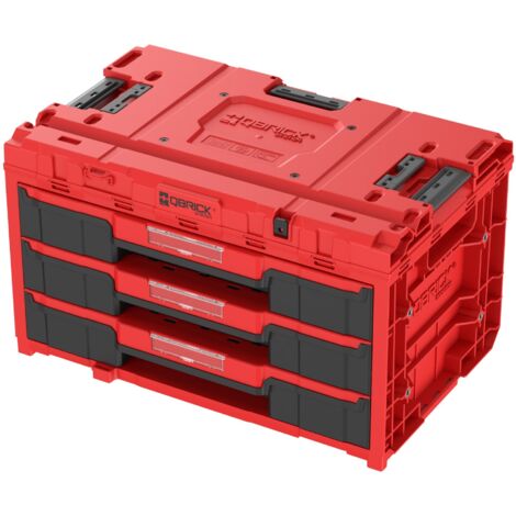 Qbrick – Boîte à outils 3 tiroirs 27L – Dimensions 587 x 380 x 340 mm – Matériau durable RED ULTRA HD – Verrou en acier pour sécurité