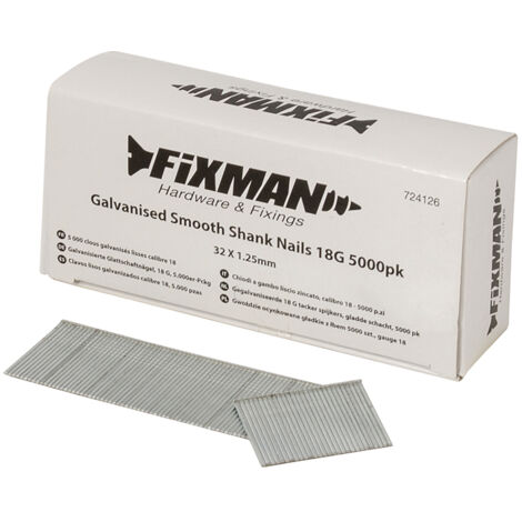 Clous à tête plate lisses galvanisés calibre 18 – Longueur 32 mm – 5000 pièces – Pour menuiserie et assemblage précis – Fixman