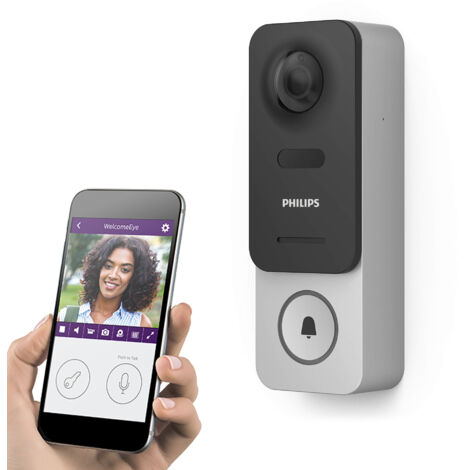 Philips – Kit WelcomeEye Link 531034 Interphone connecté HD 1080p – Vision nocturne – Compatible Alexa et Google Home – Installation sans fil