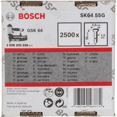 Goupille à tête fraisée Bosch SK64 55G 1,6 mm 55 mm galvanisée 2500 pièces