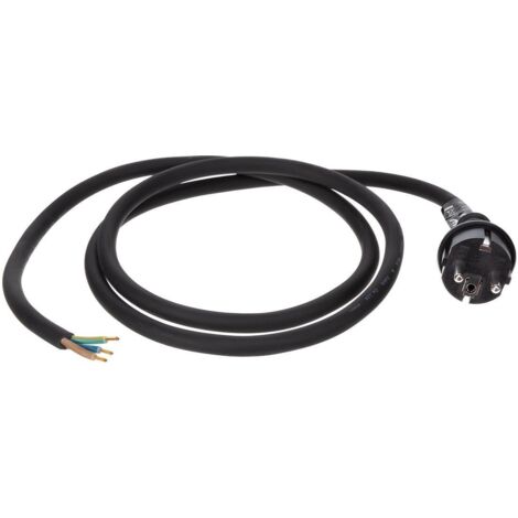 Perel Câble d'alimentation, H05RR-F 3G2.5, 1.5 m, 10 A/230 V, 3680 W, type E/F, usage intérieur, PVC, noir (1/2)