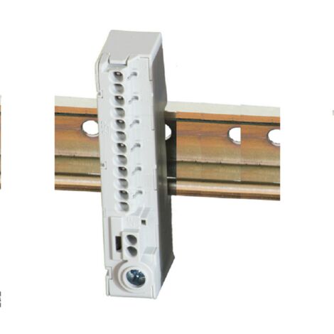 Bornier Barrette grise - 80A - raccordement automatique 15 trous ( 12x1 à 2,5 +2 x 1 à 4 + 1x25 mm² ) montage rail din