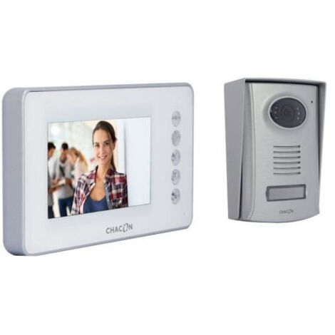 Chacon – Visiophone 4 fils couleur 4,3 pouces blanc – Écran LCD haute définition – Vision nocturne – Installation en applique – Alimentation 230VAC