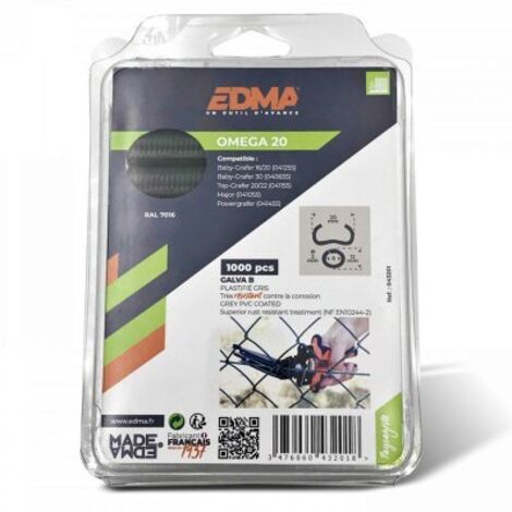 Agrafes Omega 20 – Galva plastifié gris RAL 7016 – 20mm – Lot de 1000 agrafes pour agrafeuses EDMA (1/10)