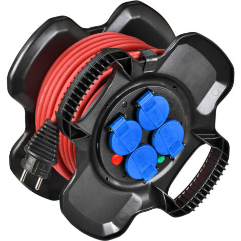 Brennenstuhl – Enrouleur électrique 4 prises 10m H07RN-F 3G2,5 – Clapets bleus – Pour usage intérieur et extérieur – Sécurisé pour plusieurs appareils (1/5)