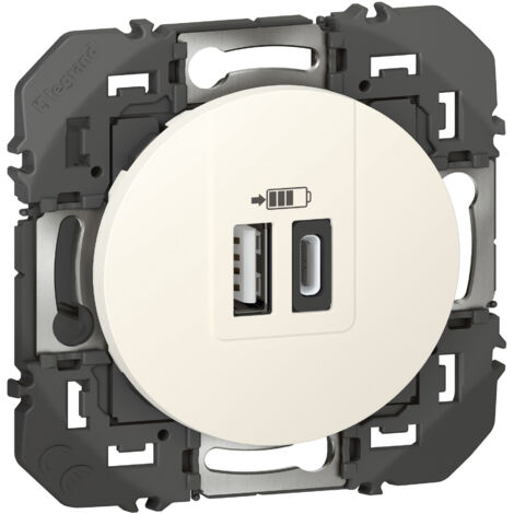 Legrand – Prise USB double Dooxie 3A 15W – Ports USB A et C – Encastrable – Plaque finition Dooxie non fournie – Blanc