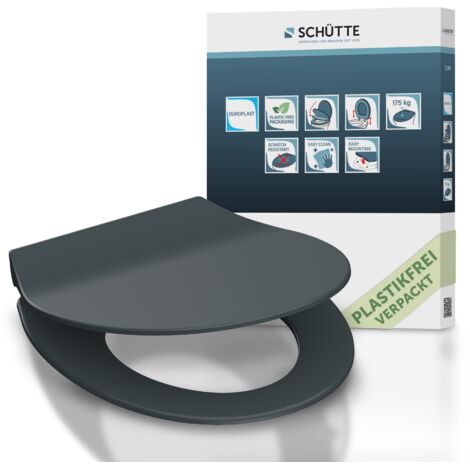 Schütte – Abattant WC extra fin en duroplast anthracite – Frein de chute silencieux – Dimensions 380 x 55 x 456 mm – Déclipsable pour nettoyage facile (1/5)
