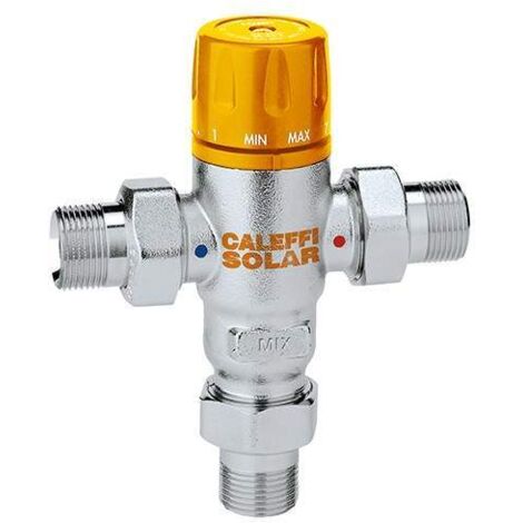 Caleffi – Mitigeur de lavabo thermostatique réglable 252150 – Corps en alliage résistant – Raccords union filetés mâles – Pmax 14 bar – Tmax 100°C