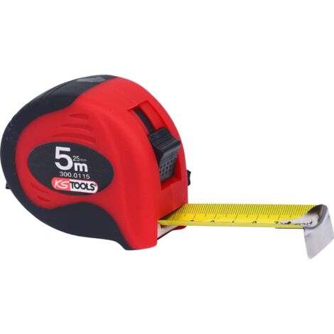 Ks Tools – Mètre à ruban 5m x 25mm – Blocage noir-rouge – Acier résistant aux intempéries – Retour automatique pour précision - mx25mm