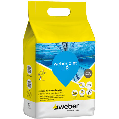 Weber Saint-Gobain Joint de carrelage adapté piscine , Haute Résistance, Gris Quartz, Weberjoint HR 5KG